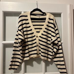 Reformation Cream and Navy Striped Coton Cardigan